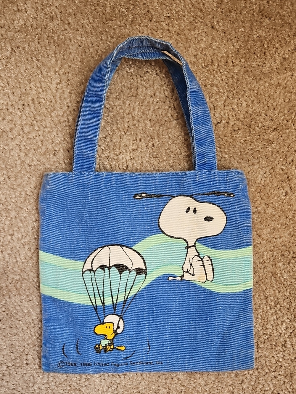 Vintage 80s Snoopy Denim Mini Tote Bag  Peanuts "Chop Chop"